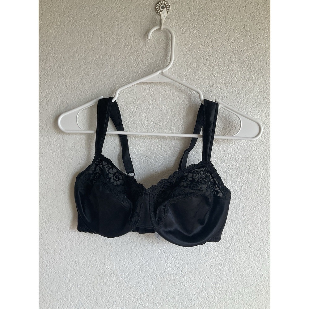 VTG Vassarette 75-814 Second Skin Unlined Underwire Bra Lace Womens 36DD Black